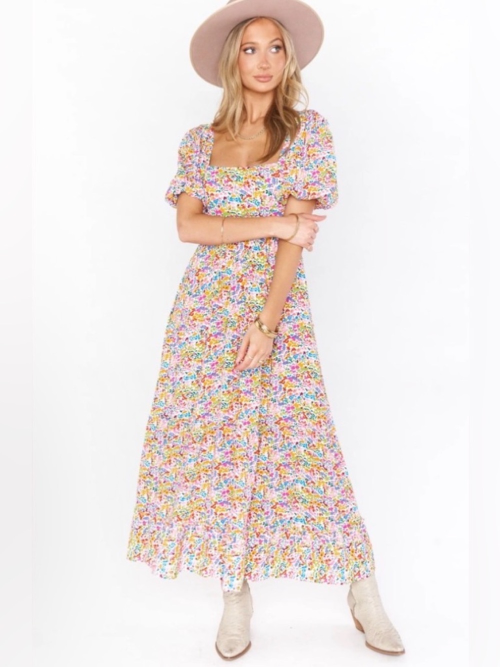 Show Me Your MuMu Multicolor Floral Puff-Sleeve Maxi Dress